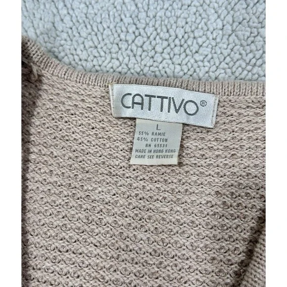 Cattivo Vintage Cotton/Ramie Knit Sweater Vest Grandpa Sweater Cottagecore Large - Picture 2 of 6